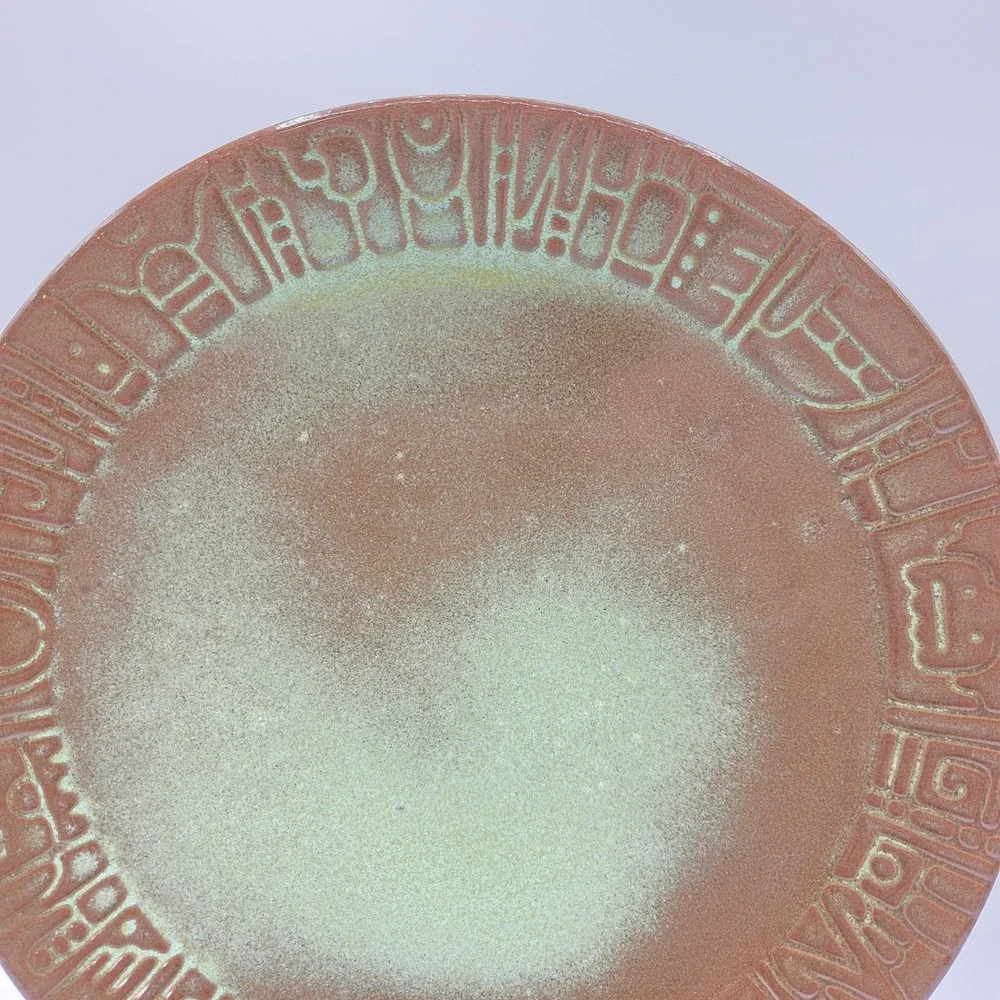 Frankoma Mayan Relief Plate 10in Aztec Tribal Art Pottery Rustic MCM Mid Century